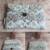 Pochette à livre de poche écoresponsable Modèle 6 matelassée beige, avec patchwork d'étoiles de mer, coquillages et touches léopard.