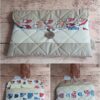 Pochette à livre de poche tissu Modèle 5 matelassée beige aux motifs hiboux, théières et doublure visages d'art.