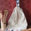 Grand sac à pain de conservation doublé en coton écru et motif ginkgo japonais avec anses de transport.